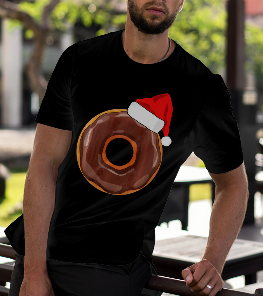 Chocolate Donut Santa Hat Matching Chris Christmas T-Shirt
