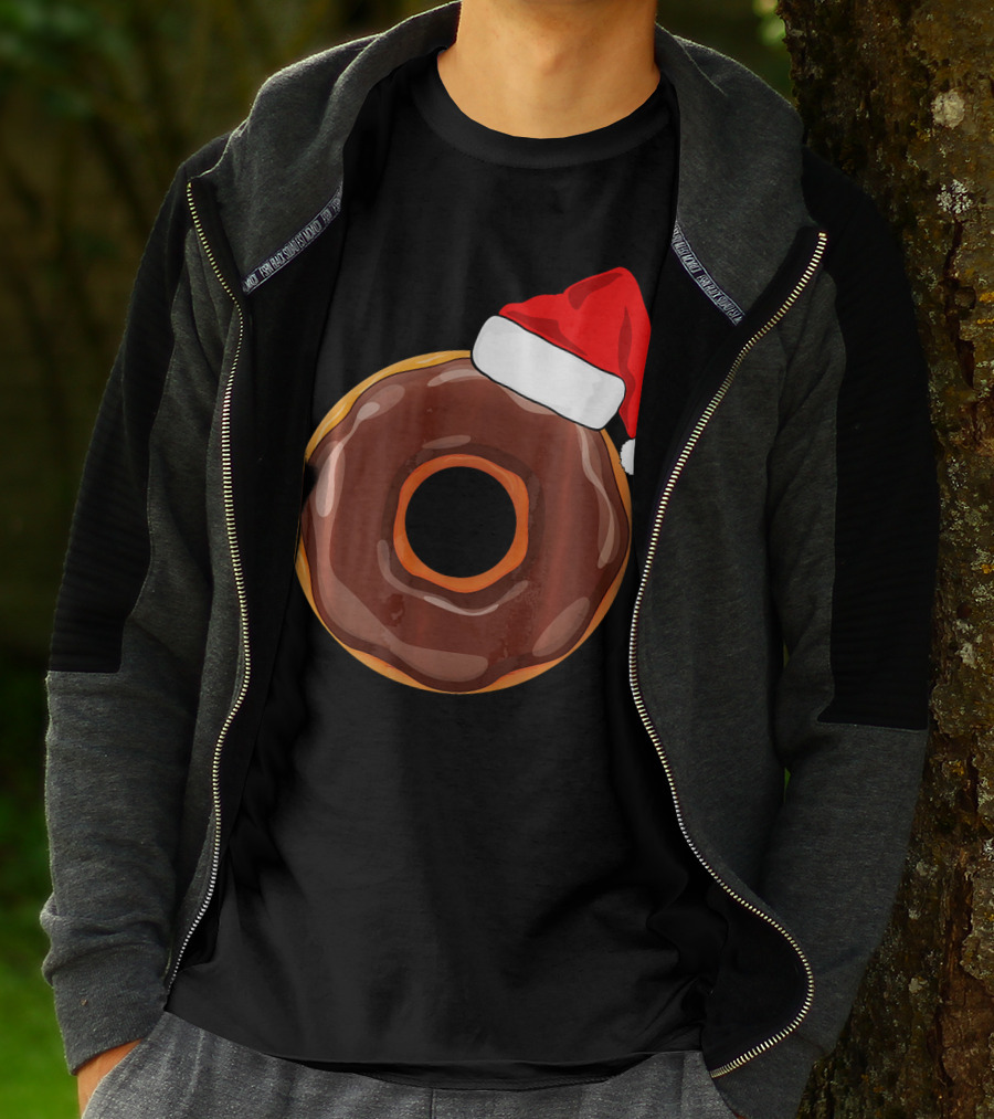 Chocolate Donut Santa Hat Matching Chris Christmas T-Shirt