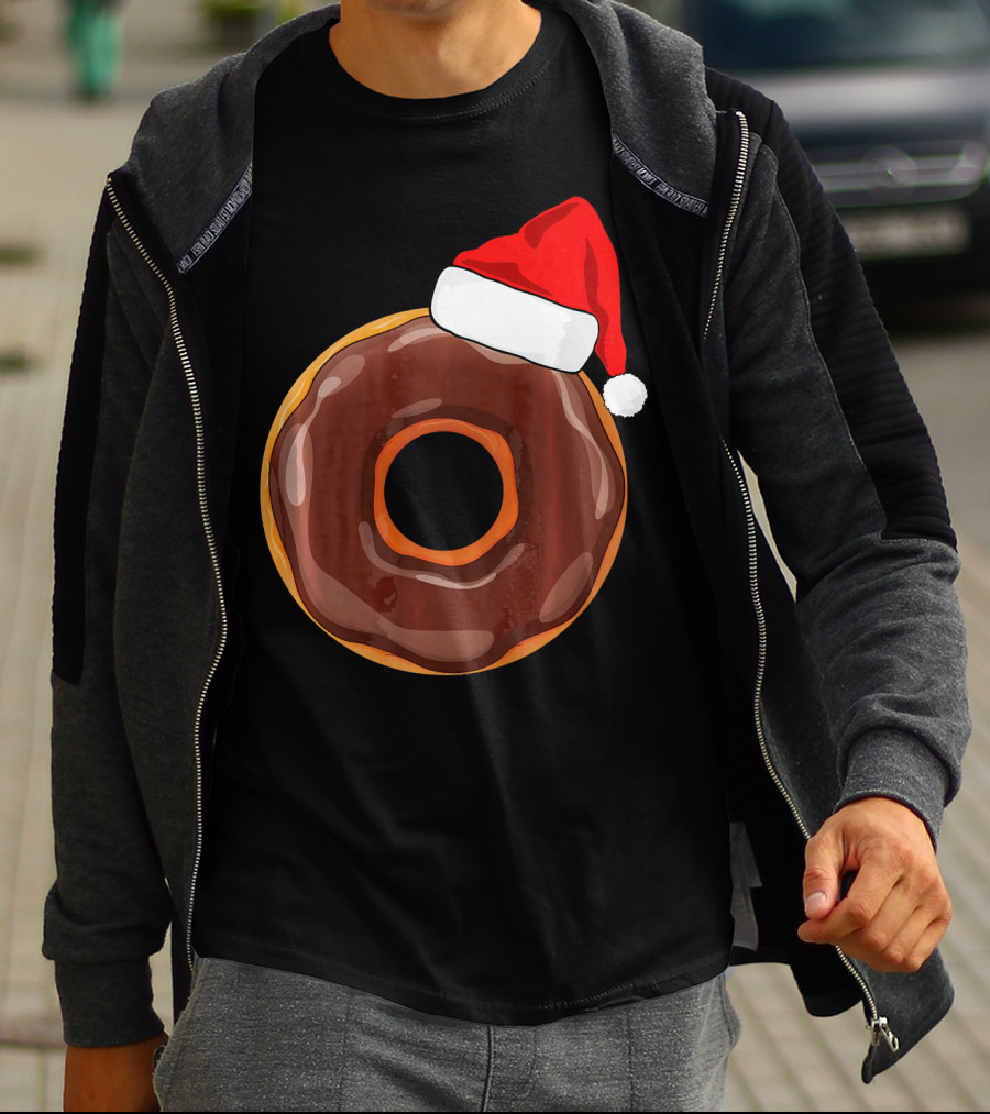 Chocolate Donut Santa Hat Matching Chris Christmas T-Shirt