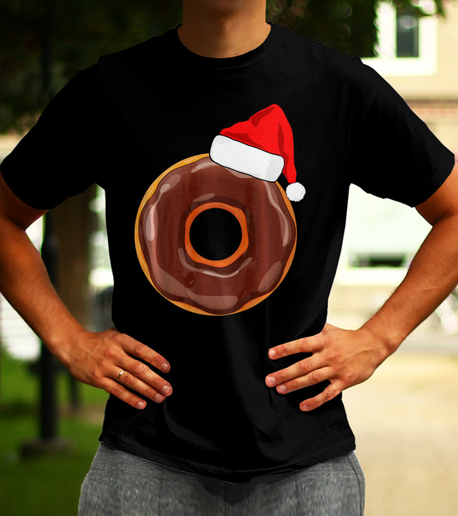Chocolate Donut Santa Hat Matching Chris Christmas T-Shirt