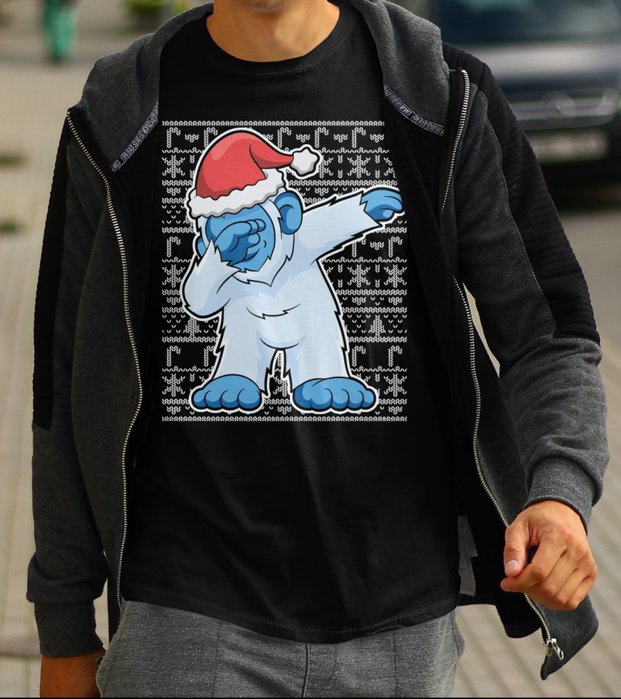 Christmas Abominable Snowman Bigfoot Dabbing Santa Hat T-Shirt