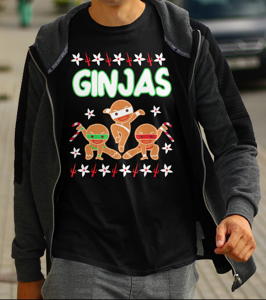 GINJAS Fighting Gingerbread Man Christmas T-Shirt