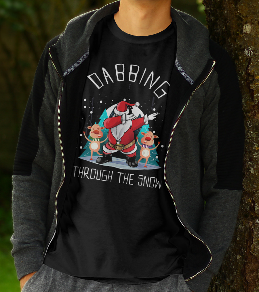 Dabbing Santa Through The Snow With Reindeer T-Shirt