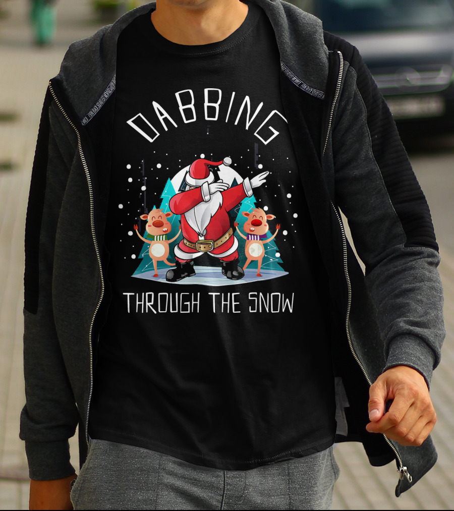 Dabbing Santa Through The Snow With Reindeer T-Shirt