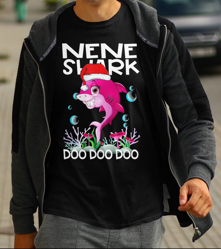 Nene Shark Doo Doo Doo Santa Hat Coral Bubbles T-Shirt