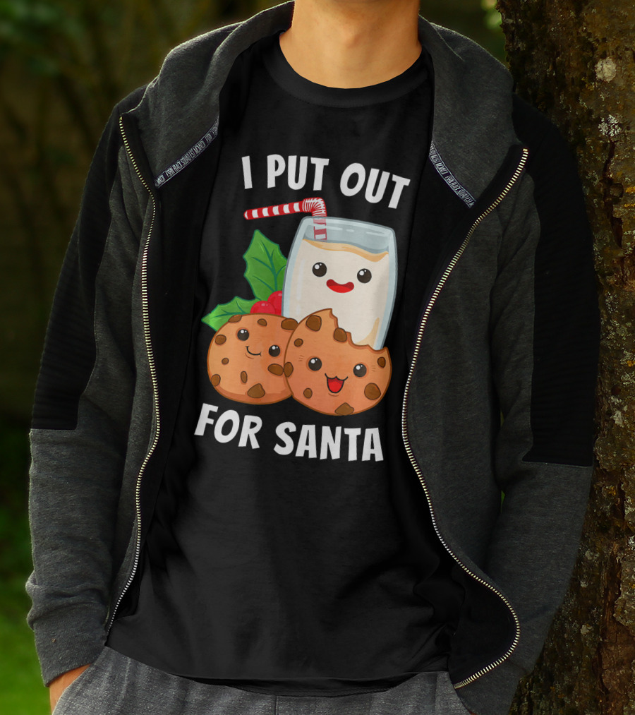 I Put Out For Santa Christmas Cookie Milk Candy Cane Smiles T-Shirt