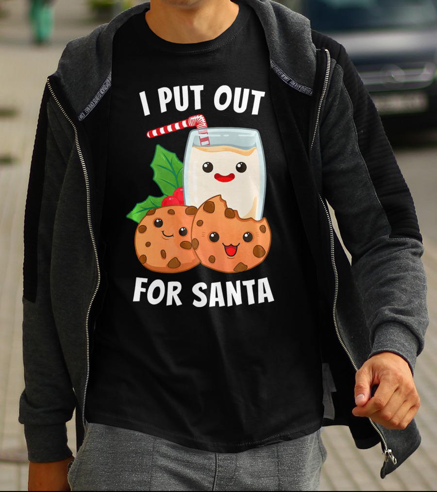 I Put Out For Santa Christmas Cookie Milk Candy Cane Smiles T-Shirt