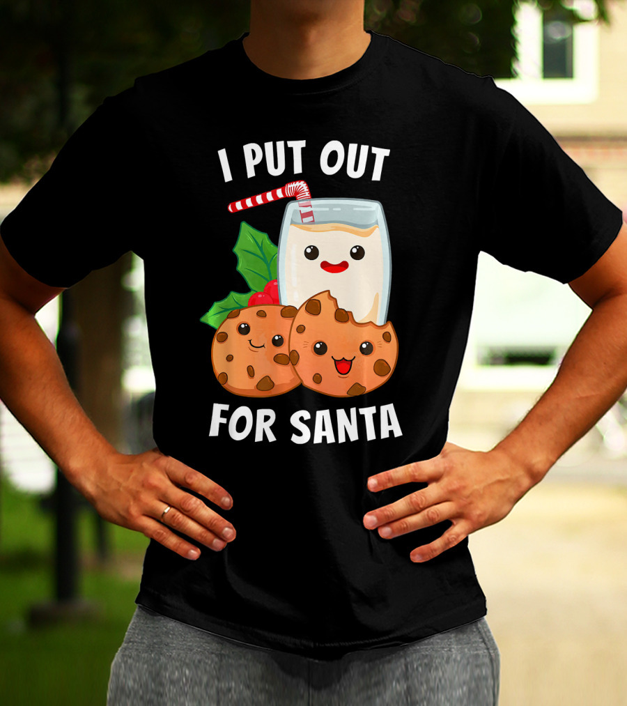 I Put Out For Santa Christmas Cookie Milk Candy Cane Smiles T-Shirt