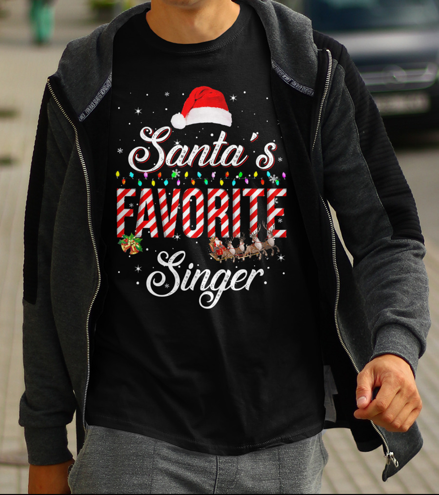 Santa's Favorite Singer With Festive Lights And Reindeer T-Shirt