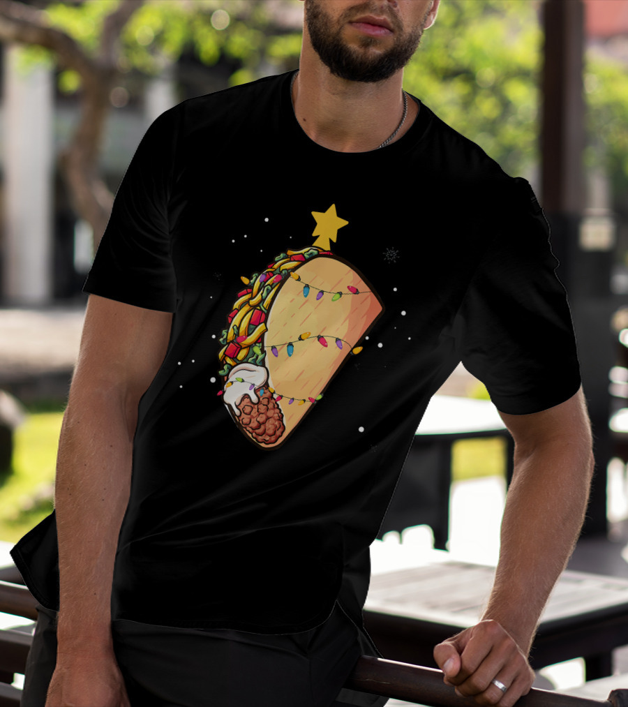 Taco Christmas Lights Wrapped Festive Star Holiday T-Shirt