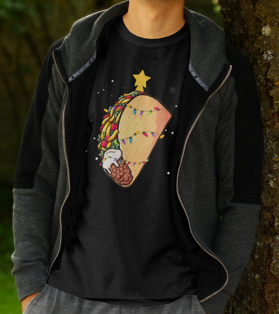Taco Christmas Lights Wrapped Festive Star Holiday T-Shirt