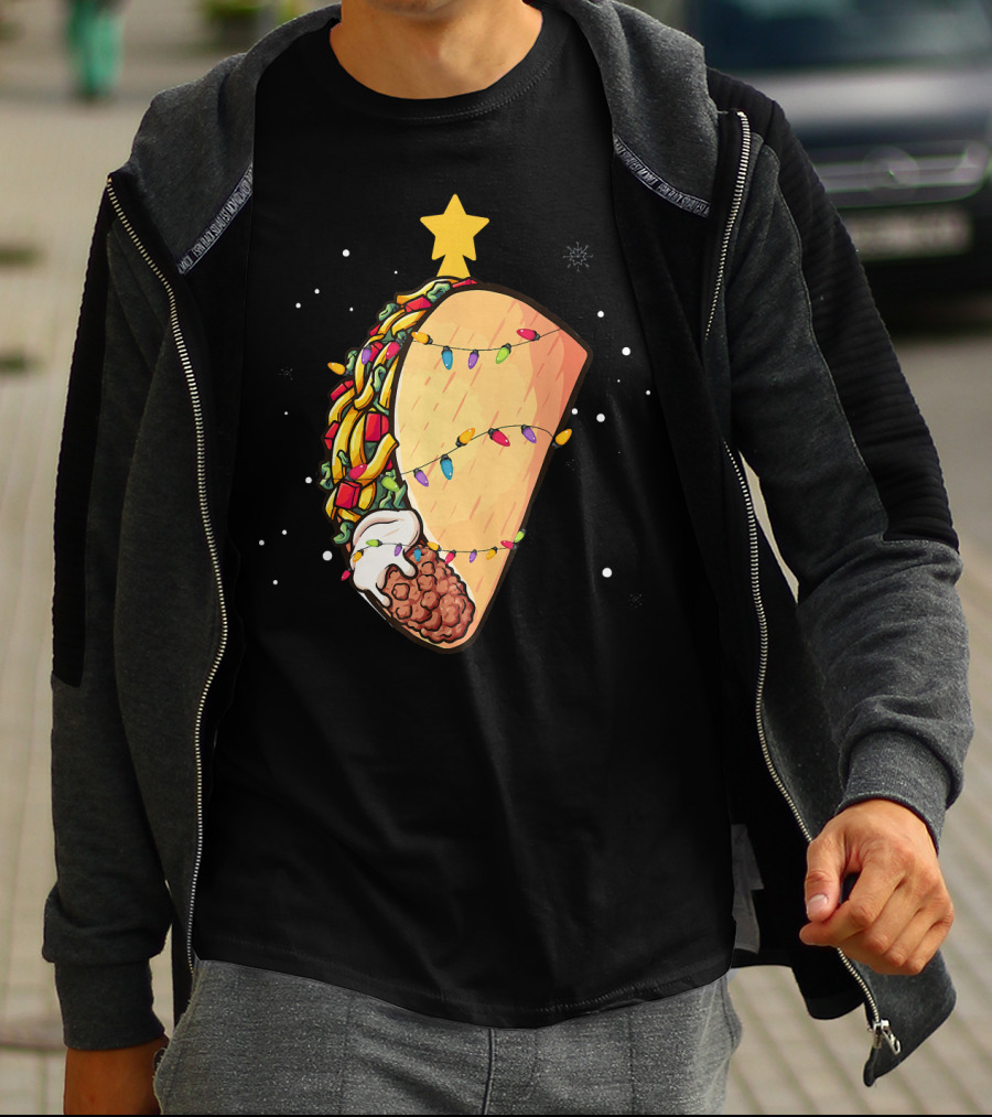 Taco Christmas Lights Wrapped Festive Star Holiday T-Shirt