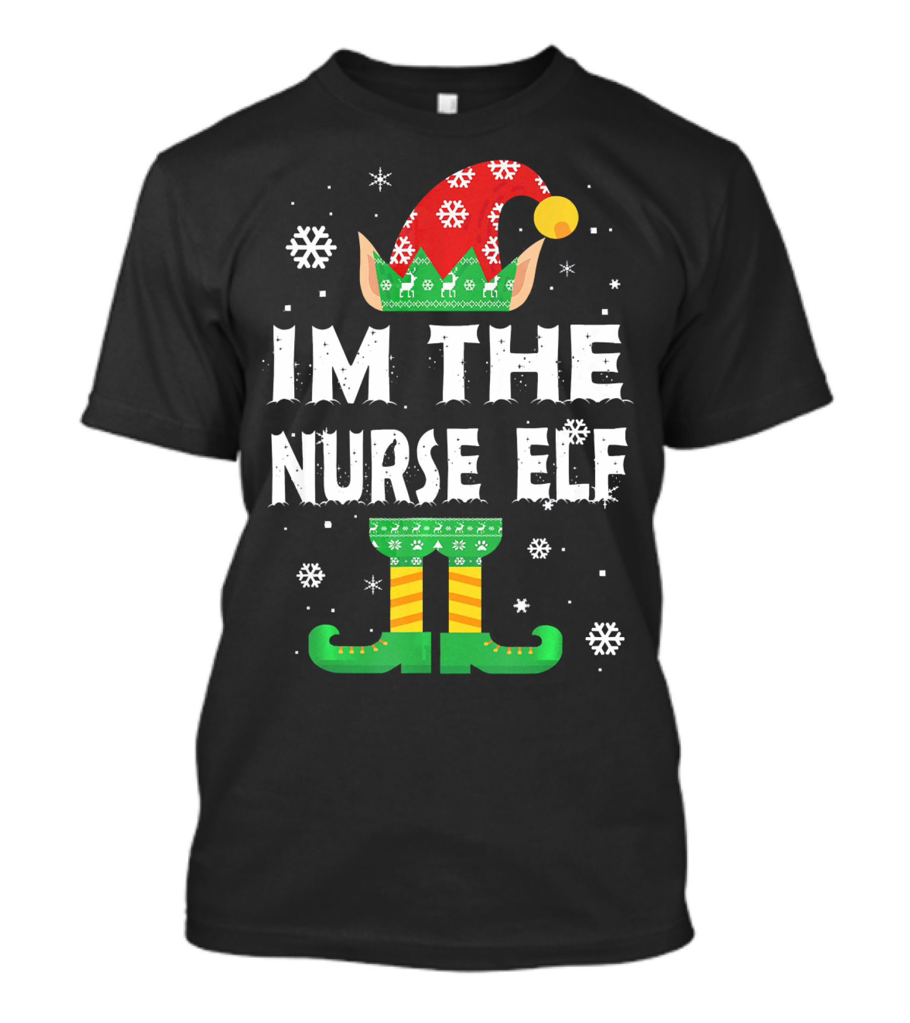 Im The Nurse Elf Matching Family Group Christmas Holiday Snowflakes T-Shirt
