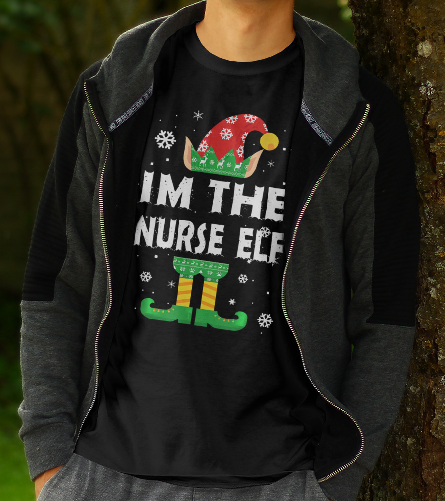 Im The Nurse Elf Matching Family Group Christmas Holiday Snowflakes T-Shirt