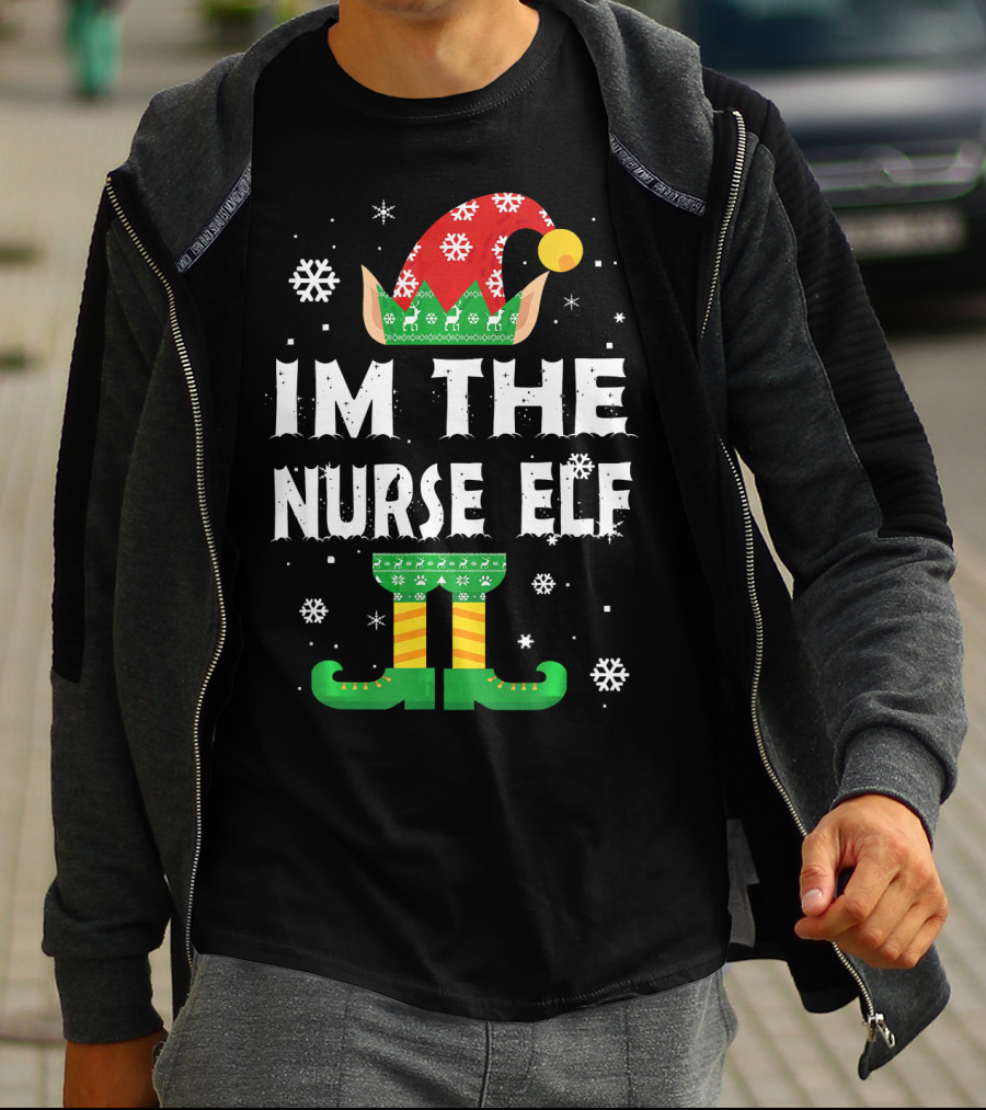 Im The Nurse Elf Matching Family Group Christmas Holiday Snowflakes T-Shirt