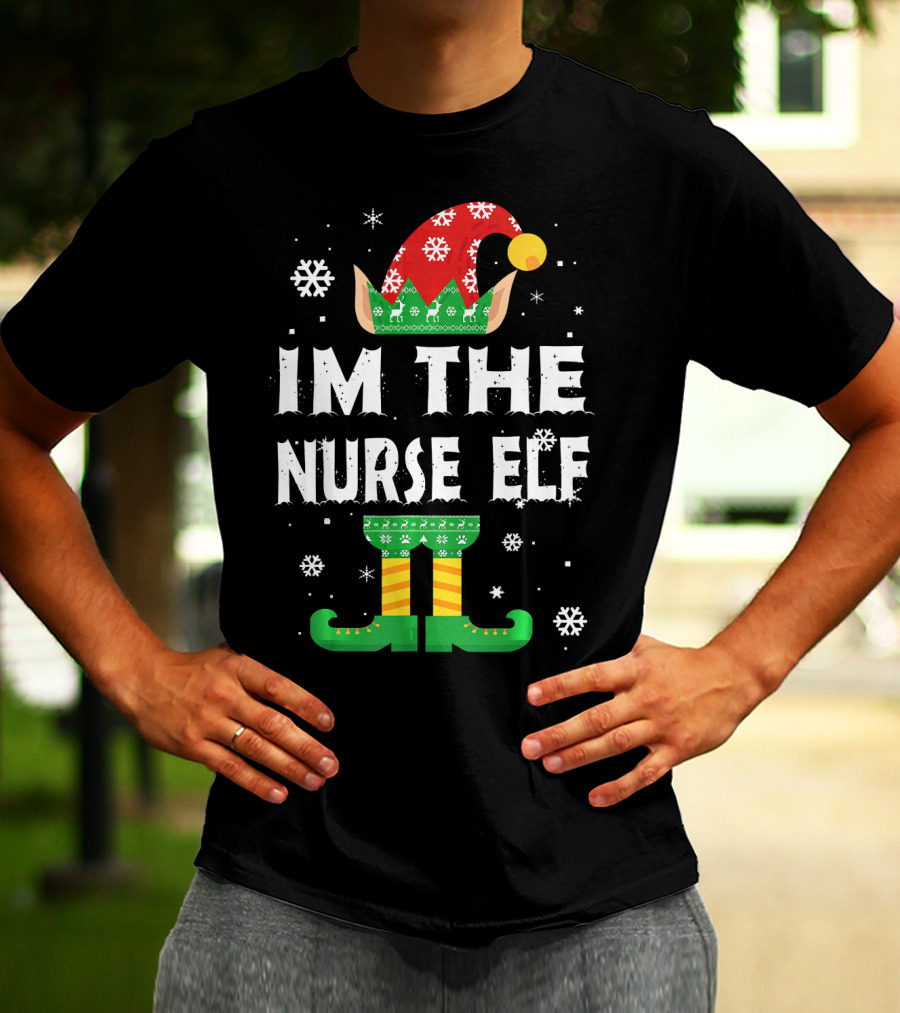 Im The Nurse Elf Matching Family Group Christmas Holiday Snowflakes T-Shirt