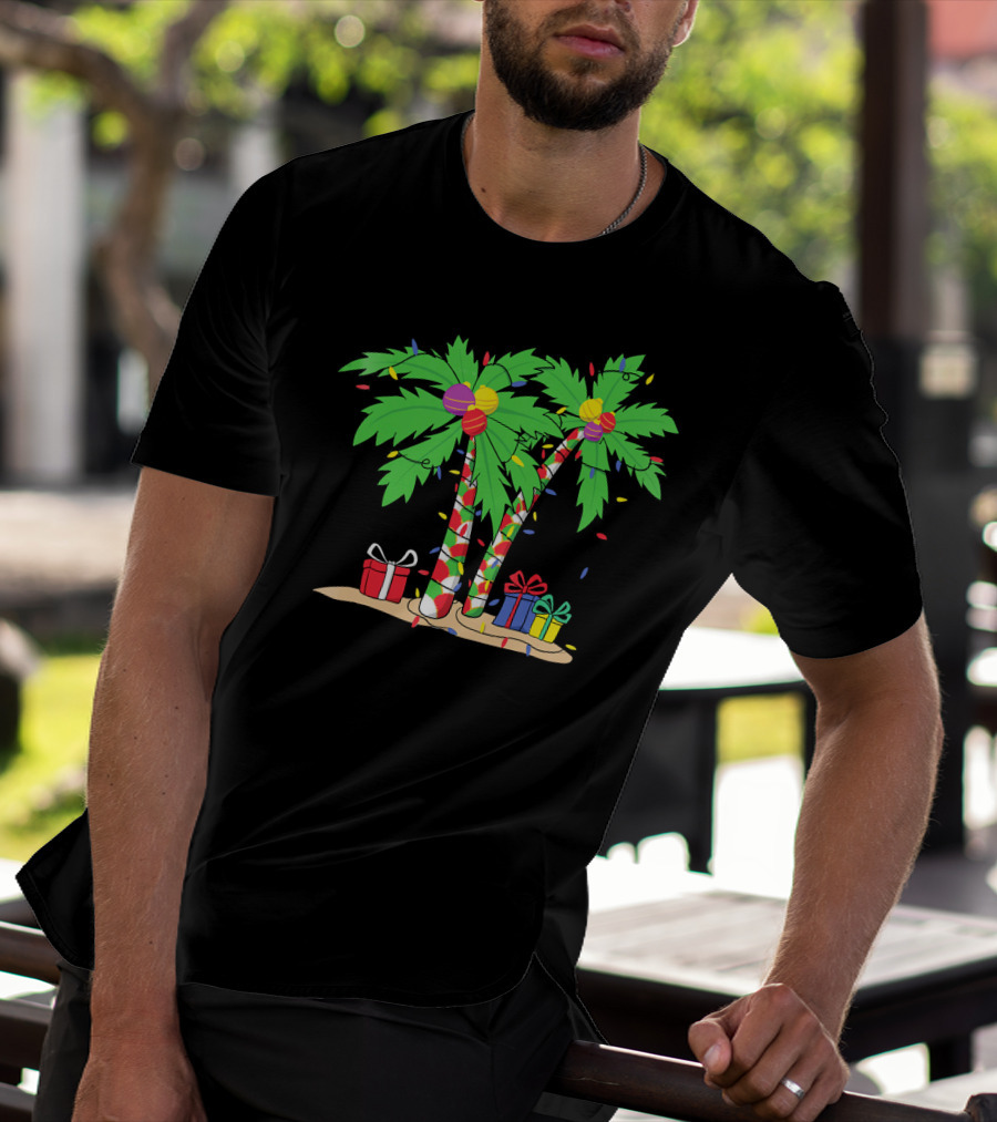 Decorated Christmas Palm Tree With Holiday Lights And Gifts T-Shirt