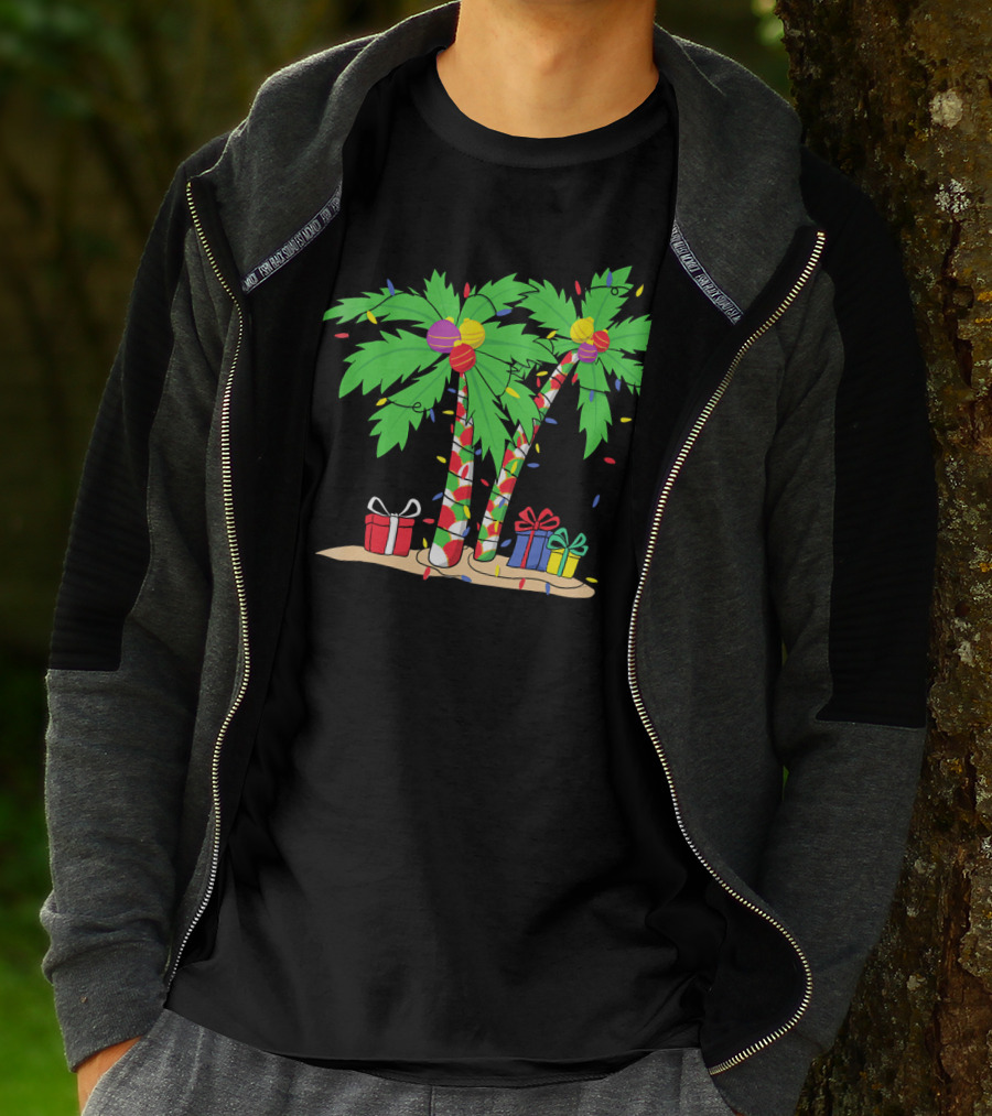 Decorated Christmas Palm Tree With Holiday Lights And Gifts T-Shirt