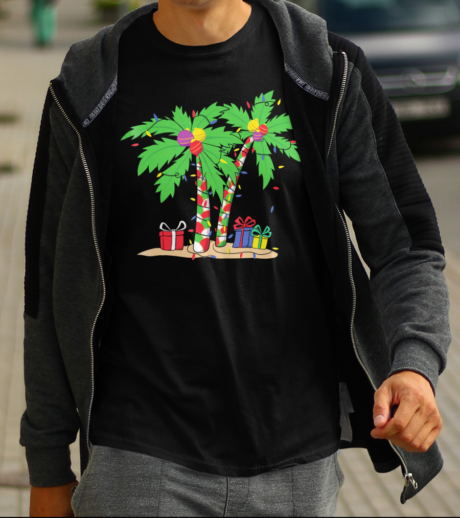 Decorated Christmas Palm Tree With Holiday Lights And Gifts T-Shirt