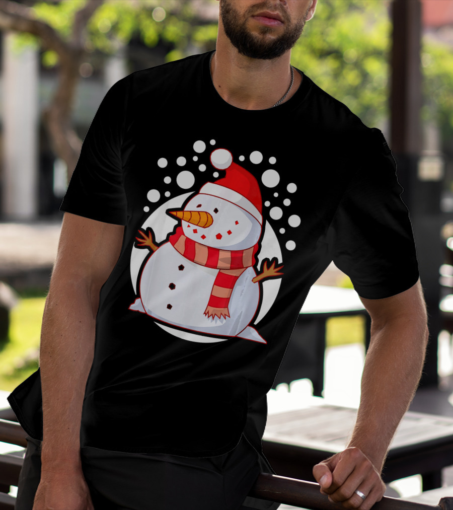 Winter Christmas Santa Snowman In Red Scarf And Hat T-Shirt