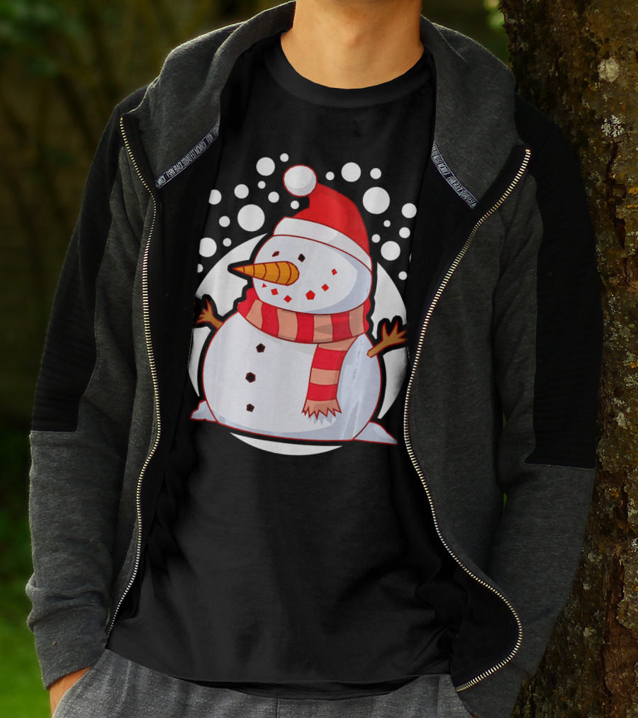 Winter Christmas Santa Snowman In Red Scarf And Hat T-Shirt
