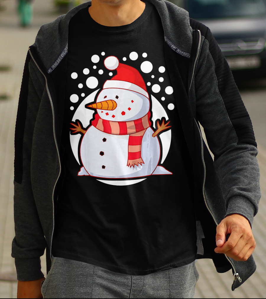 Winter Christmas Santa Snowman In Red Scarf And Hat T-Shirt