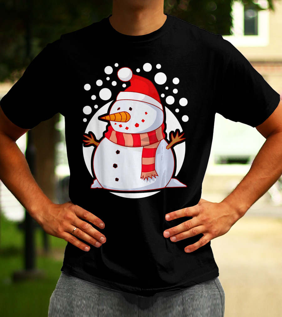 Winter Christmas Santa Snowman In Red Scarf And Hat T-Shirt