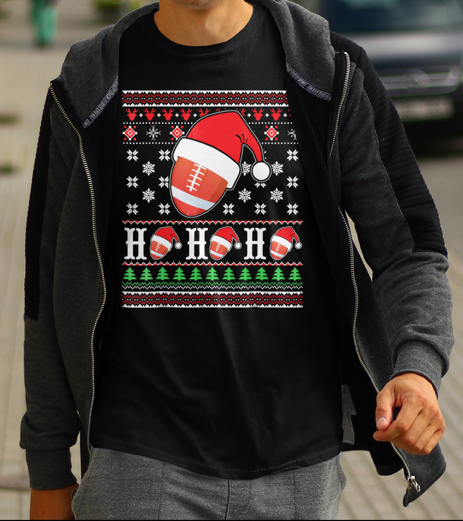 Ugly Christmas Football Santa Claus HO HO HO Holiday T-Shirt