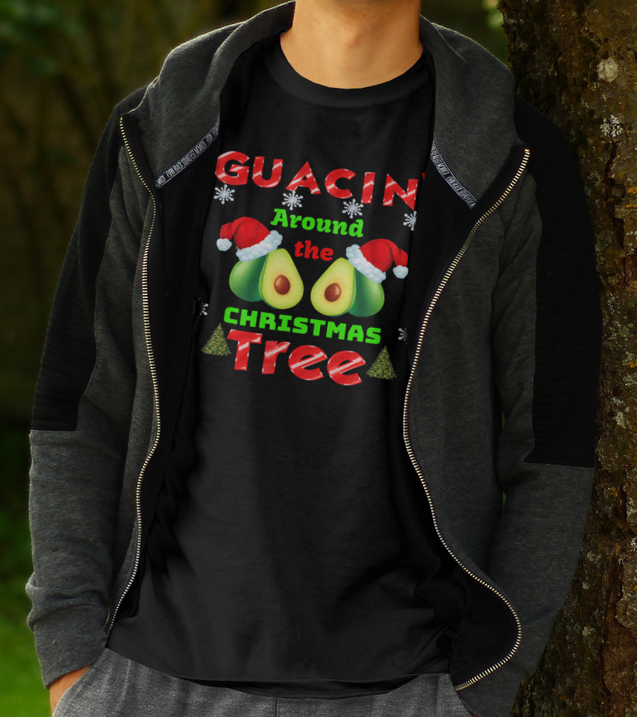 Guacin' Around The Christmas Tree Avocado Santa Hat Snowflakes T-Shirt