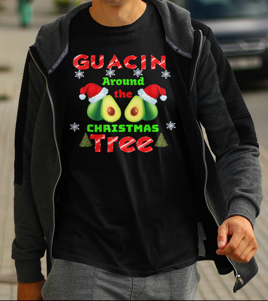 Guacin' Around The Christmas Tree Avocado Santa Hat Snowflakes T-Shirt