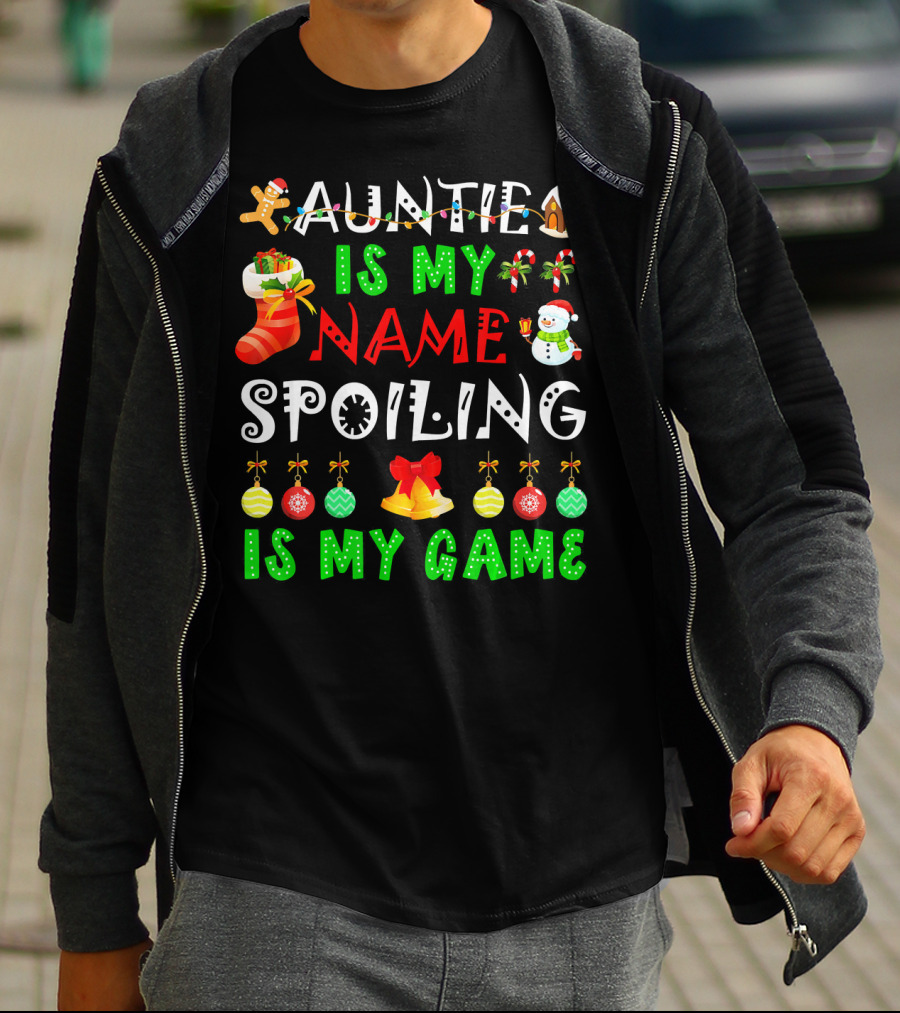 Auntie Is My Name Spoiling Is My Game Christmas Ornaments Snowman Gingerbread House T-Shirt