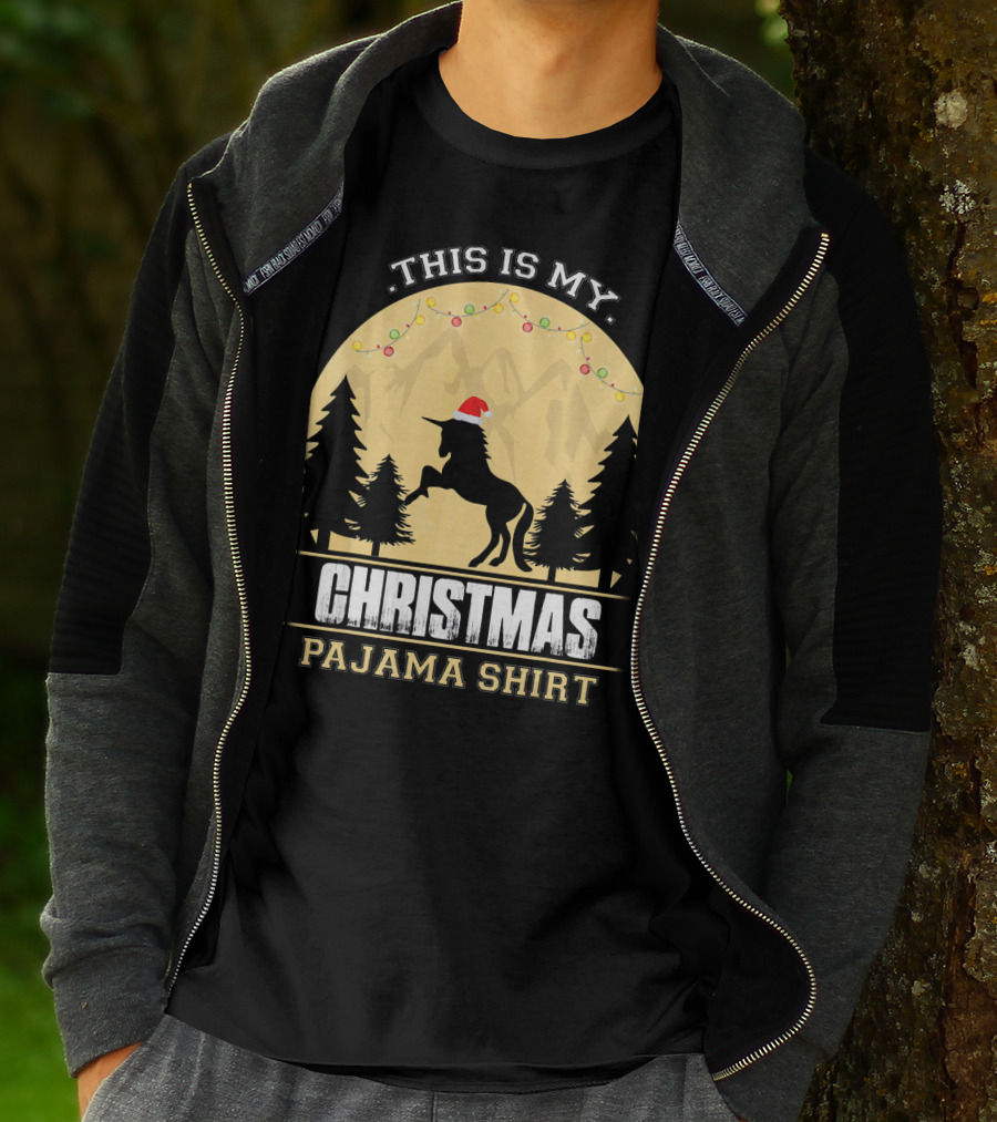 This Is My Christmas Pajama Shirt Santa Unicorn T-Shirt