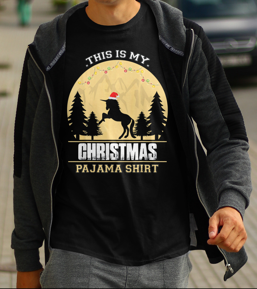 This Is My Christmas Pajama Shirt Santa Unicorn T-Shirt