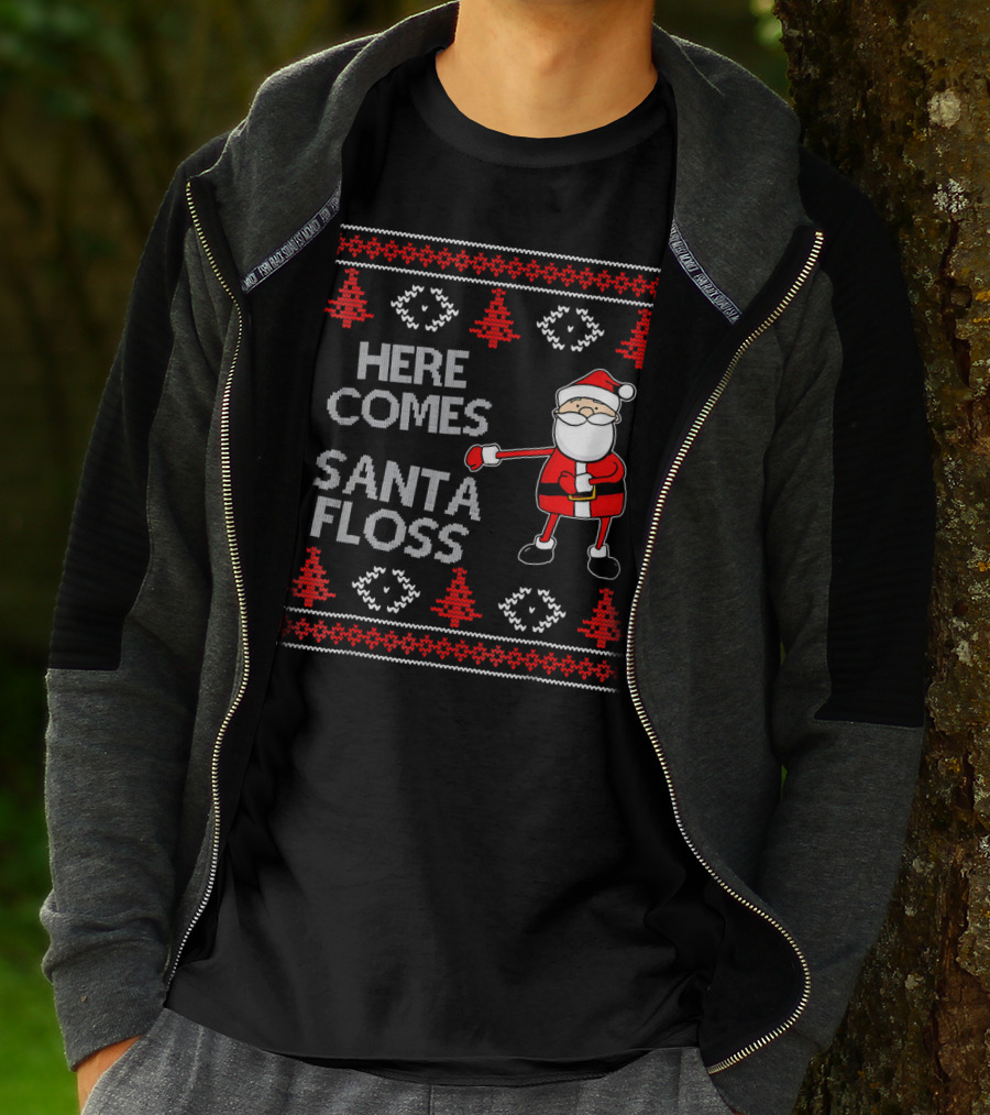 Here Comes Santa Floss Flossing Santa Claus T-Shirt