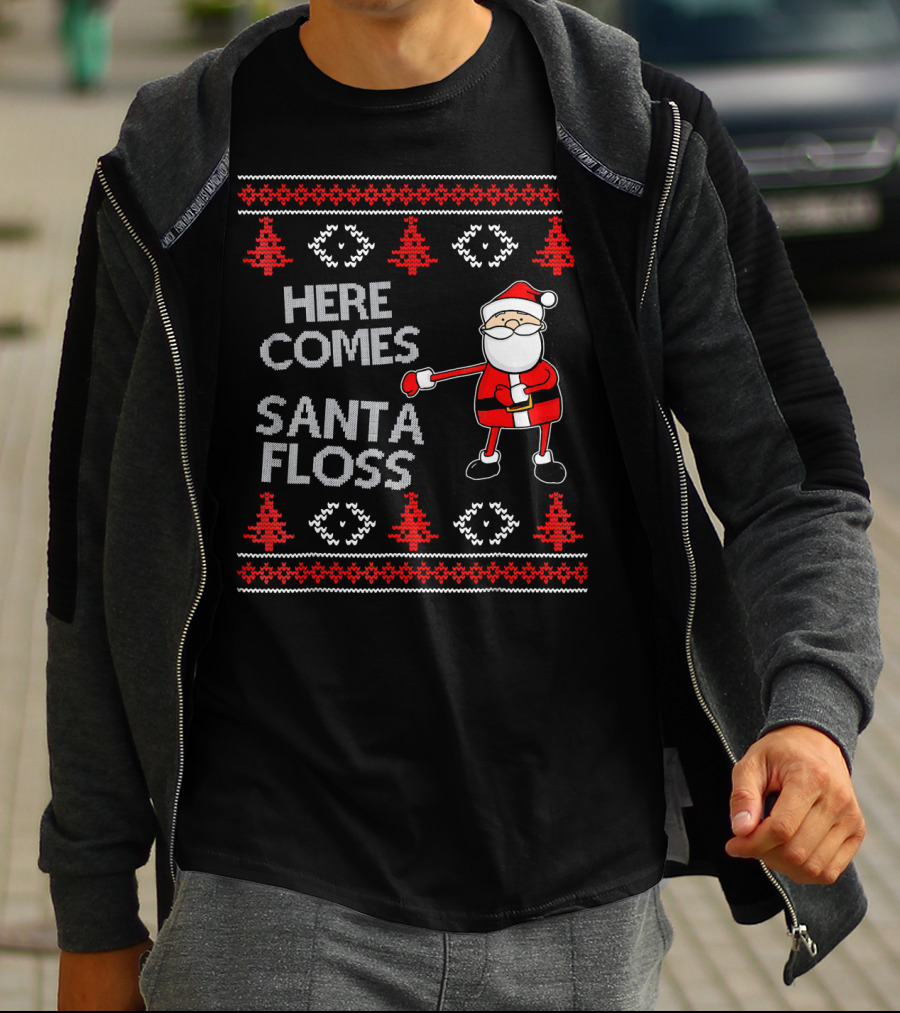 Here Comes Santa Floss Flossing Santa Claus T-Shirt