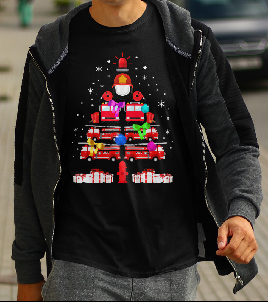 Funny Firefighters Christmas Tree Ornaments Gifts Firetrucks Helmets Hydrant T-Shirt