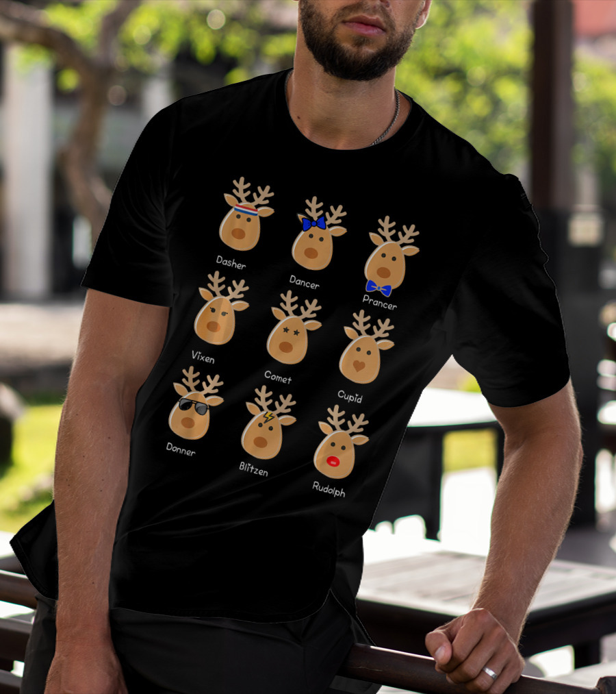 Cute Rudolph The Red-Nosed Reindeer Dasher Dancer Prancer Vixen Comet Cupid Donner Blitzen T-Shirt