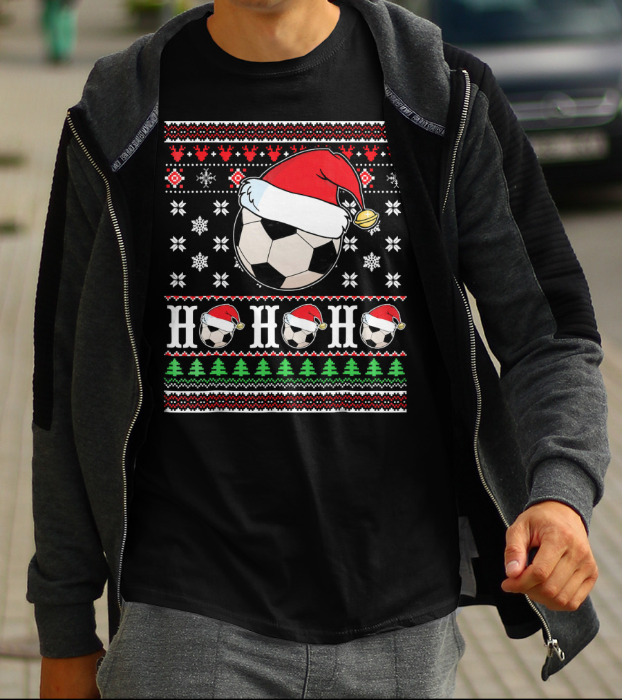 UglySoccer Santa Claus HO HO Christmas Soccer Ball Santa Hat T-Shirt