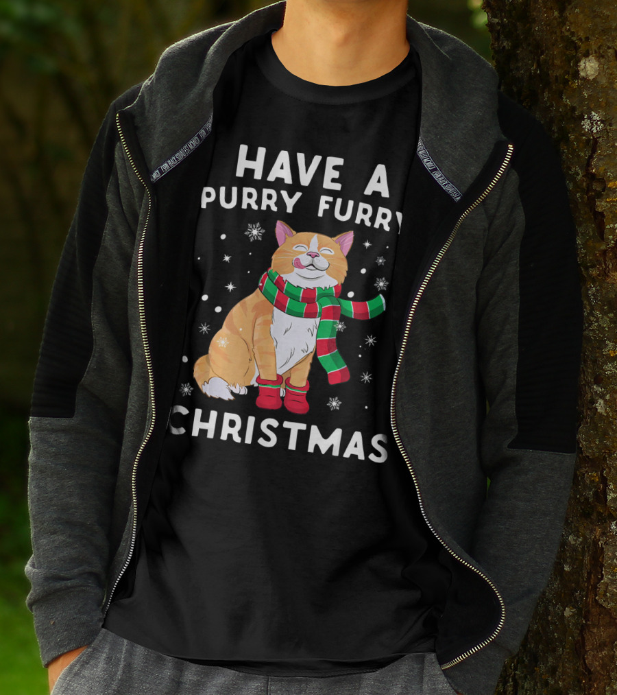 Have A Purry Furry Christmas Snowflakes And Cat With Scarf T-Shirt