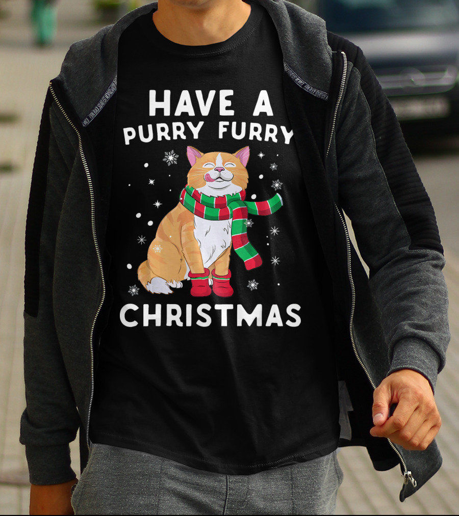 Have A Purry Furry Christmas Snowflakes And Cat With Scarf T-Shirt