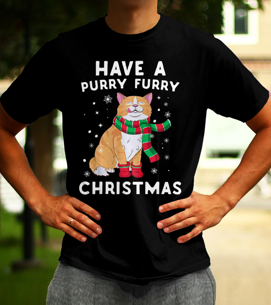 Have A Purry Furry Christmas Snowflakes And Cat With Scarf T-Shirt