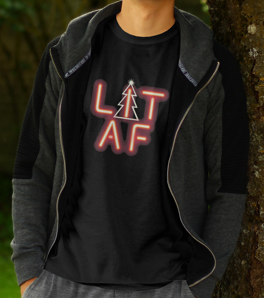 CHRISTMAS IS LIT AF Neon RED Tree T-Shirt