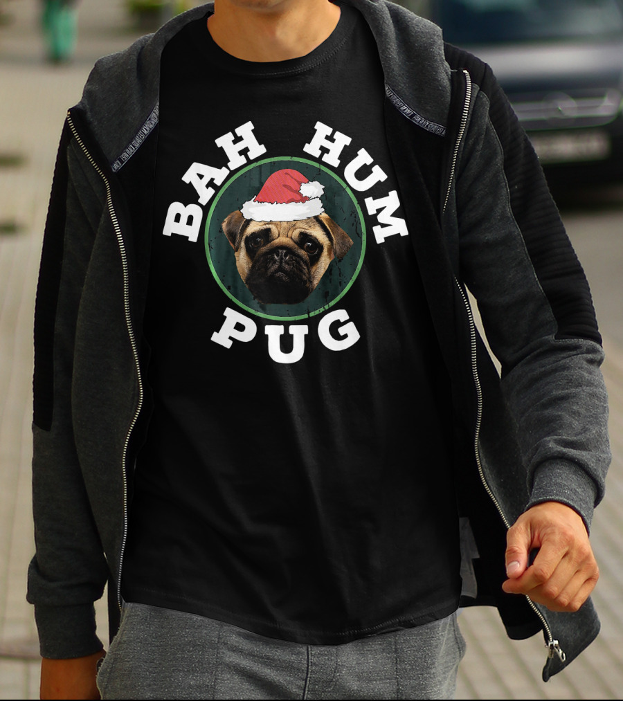 Bah Hum Pug Funny Pug Santa Hat T-Shirt
