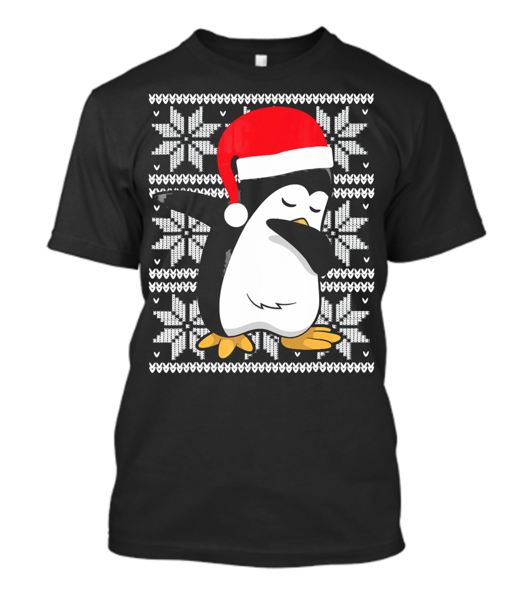 Ugly Christmas Dabbing Penguin Santa Hat Snowflake T-Shirt