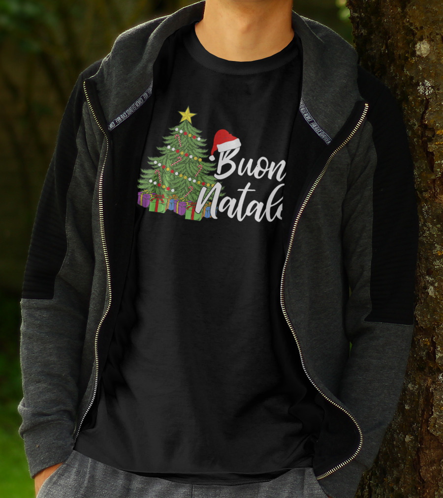 Buon Natale Italian Christmas Tree Santa Hat Tanti Auguri Regalo T-Shirt