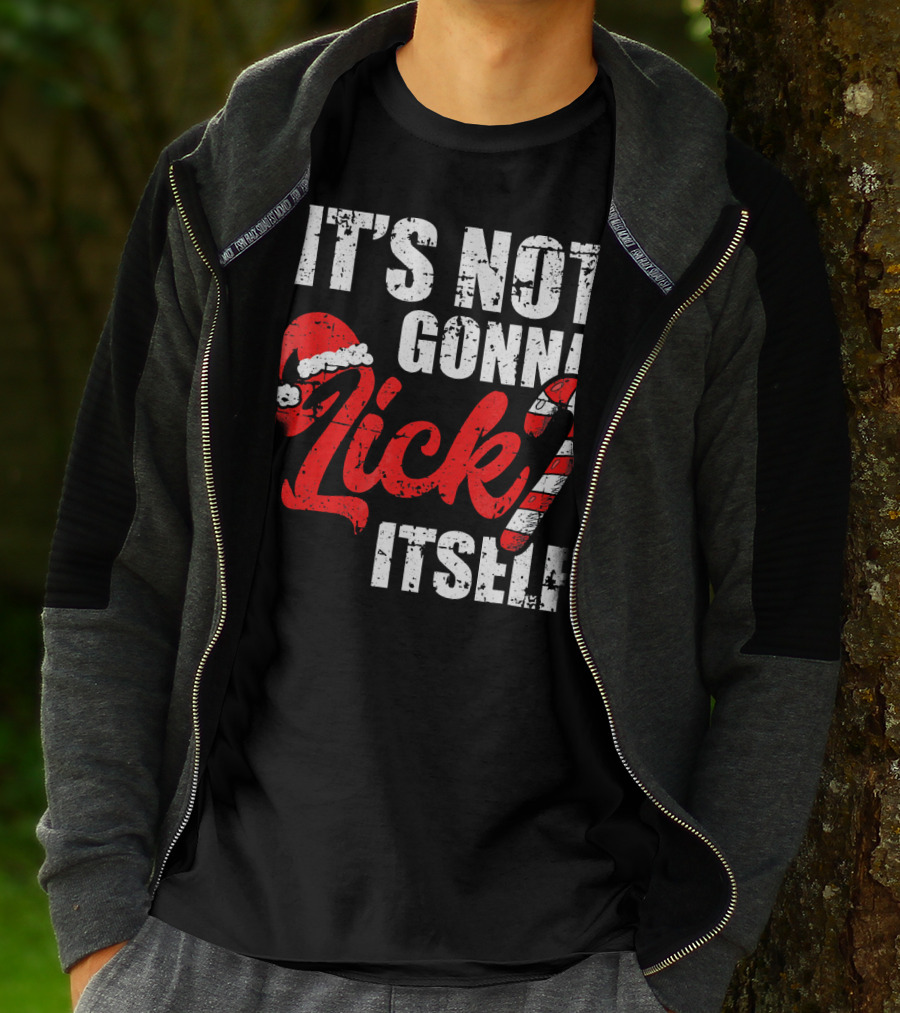 Funny Christmas It's Not Gonna Lick Itself Candy Cane Santa Hat T-Shirt