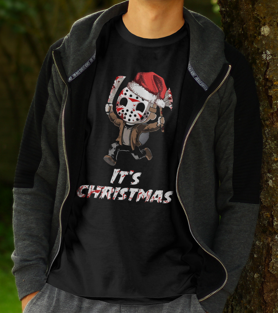 It's Christmas Funny Friday 13th Jason Santa Hat T-Shirt