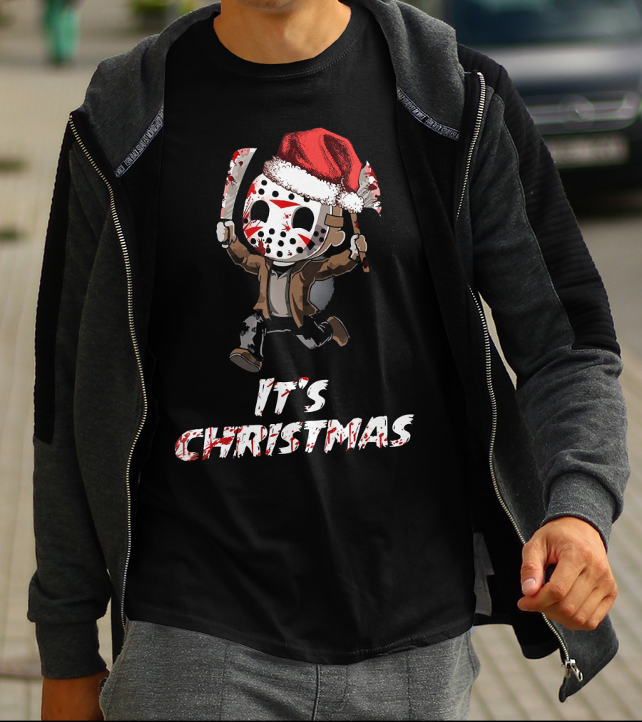 It's Christmas Funny Friday 13th Jason Santa Hat T-Shirt