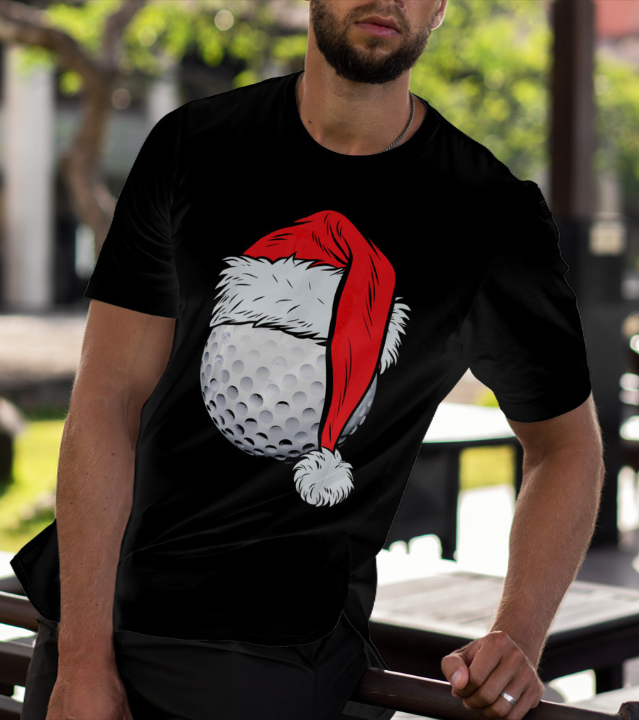 Christmas Golf Ball With Santa Hat T-Shirt