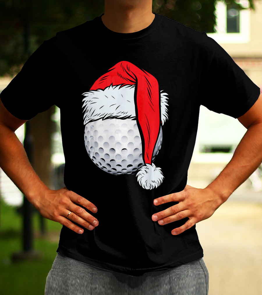 Christmas Golf Ball With Santa Hat T-Shirt